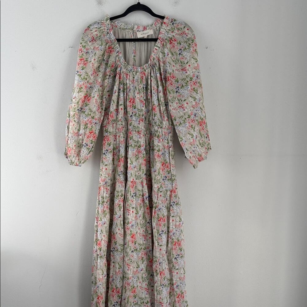 The Great floral print scoop neck balloon sleeve maxi dress sz 2 - Picture 2 of 9